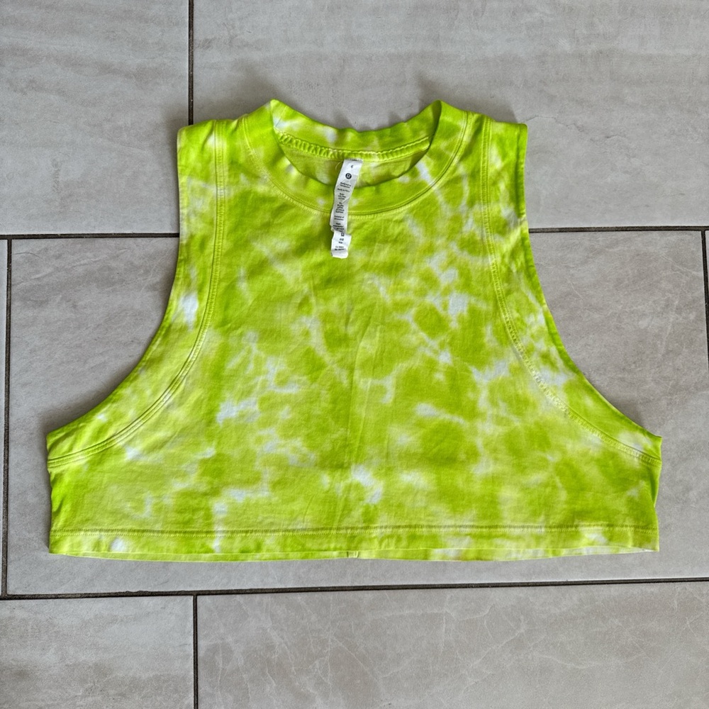 Lululemon Athletica Neon Green Tie-Dye Crop Top size 6 - Picture 4 of 7